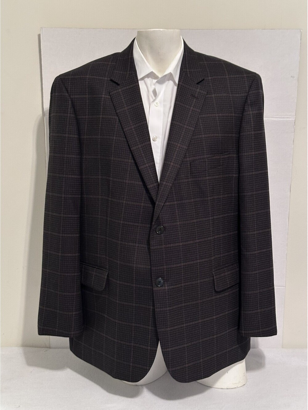 Joseph A Bank Traveler Tailored Fit Mens Brown Windowpane Wool Blazer Jacket 48R